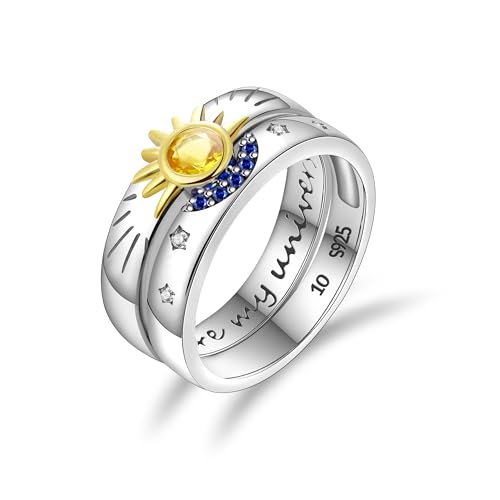 Cosie Lily 2 Stück Ringe Frauen Sonne Mond Ring,Ring Silber 925 Damen Ringe Set Gold Damen Ringe Freundschaftsringe Verlobungsring damen Stapelbare Matching Rings Schmuck Damen Geschenke für Frauen von Cosie Lily