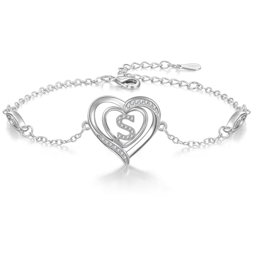Cosie Lily Armband Damen, Silber 925 Mit Herz Initiale S Armbänder Schmuck Geschenke für Frauen, Herzarmband Geburtstagsgeschenk Weihnachtsgeschenke Muttertag Valentinstag für Frau Freundin Mama S Cosie Lily Armband Damen, Silber 925 Mit Herz Initiale S Armbänder Schmuck Geschenke für Frauen, Herzarmband Geburtstagsgeschenk Weihnachtsgeschenke Muttertag Valentinstag für Frau Freundin Mama S von Cosie Lily