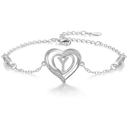 Cosie Lily Armband Damen, Silber 925 Mit Herz Initiale Y Armbänder Schmuck Geschenke für Frauen, Herzarmband Geburtstagsgeschenk Weihnachtsgeschenke Muttertag Valentinstag für Frau Freundin Mama Y Cosie Lily Armband Damen, Silber 925 Mit Herz Initiale Y Armbänder Schmuck Geschenke für Frauen, Herzarmband Geburtstagsgeschenk Weihnachtsgeschenke Muttertag Valentinstag für Frau Freundin Mama Y von Cosie Lily