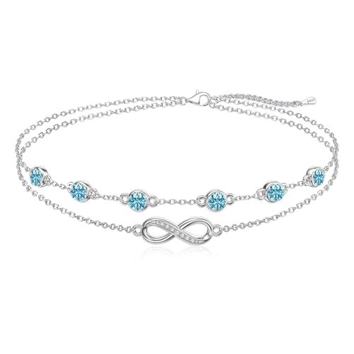 Cosie Lily Infinity Armband Damen Geburtsstein 925er Sterlingsilber Unendlichkeitszeichen Doppelherz Armband Schmuck 925er Silber GeburtstagsGeschenk für Frauen Freundin Mutter von Cosie Lily