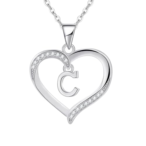 Cosie Lily Geschenke für Frauen Halskette Damen 925er Silber Herz Anhänger mit Buchstabe Sterlingsilber Kette Initialen Kette Silber 925er Ketten Damenschmuck Muttertag Valentinstag von Cosie Lily