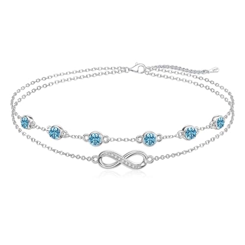 Cosie Lily Infinity Armband Damen Geburtsstein 925er Sterlingsilber Unendlichkeitszeichen Doppelherz Armband Schmuck 925er Silber GeburtstagsGeschenk für Frauen Freundin Mutter von Cosie Lily