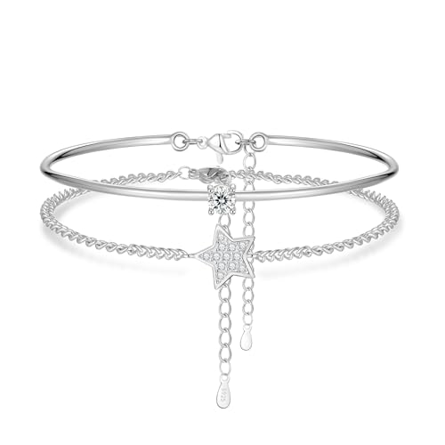 Cosie Lily Stern Armband Zirkonia Armreif 2Pcs Damen Silber 925 Armbänder Schmuck Geschenk für Mama Freund Tochter von Cosie Lily