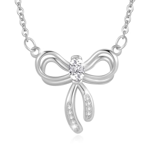 Halskette Damen Silber 925, Schleife Anhänger Damen Silberkette Zirkonen, Dezente Modeschmuck Schmuck Geschenke für Mama Frau Freundin, Jahrestag Geburtstag Muttertag Valentines Christmas Halskette Damen Silber 925, Schleife Anhänger Damen Silberkette Zirkonen, Dezente Modeschmuck Schmuck Geschenke für Mama Frau Freundin, Jahrestag Geburtstag Muttertag Valentines Christmas von Cosie Lily