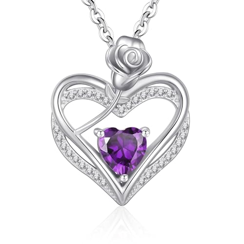 Halskette Damen Silber 925 Anhänger, Frauen Herzkette Rose Blume Geburtsstein Schmuck Silberkette, Geschenke Geburtstagsgeschenk Valentinstag Weihnachtsgeschenke für Freundin Mama Ketten Lila Halskette Damen Silber 925 Anhänger, Frauen Herzkette Rose Blume Geburtsstein Schmuck Silberkette, Geschenke Geburtstagsgeschenk Valentinstag Weihnachtsgeschenke für Freundin Mama Ketten Lila von Cosie Lily