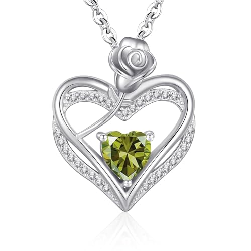 Halskette Damen Silber 925 Anhänger, Frauen Herzkette Rose Blume Geburtsstein Schmuck Silberkette, Geschenke Geburtstagsgeschenk Valentinstag Weihnachtsgeschenke für Freundin Mama Ketten Olivgrün Halskette Damen Silber 925 Anhänger, Frauen Herzkette Rose Blume Geburtsstein Schmuck Silberkette, Geschenke Geburtstagsgeschenk Valentinstag Weihnachtsgeschenke für Freundin Mama Ketten Olivgrün von Cosie Lily