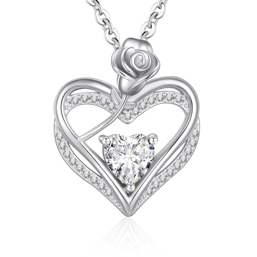 Halskette Damen Silber 925 Anhänger, Frauen Herzkette Rose Blume Geburtsstein Schmuck Silberkette, Geschenke Geburtstagsgeschenk Valentinstag Weihnachtsgeschenke für Freundin Mama Ketten Weiß Halskette Damen Silber 925 Anhänger, Frauen Herzkette Rose Blume Geburtsstein Schmuck Silberkette, Geschenke Geburtstagsgeschenk Valentinstag Weihnachtsgeschenke für Freundin Mama Ketten Weiß von Cosie Lily