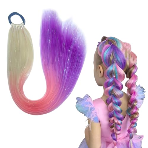 Haarverlängerung Zopf Extension mit Haarband Glitzer HaarsträHnen 9 SträHnen Bunte HaarsträHnen Kinder 26 Inch Dreads zum Einflechten für Mädchen Frauen von Cosiesnest