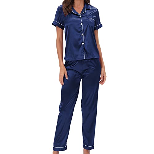 Damen-Pyjama-Set, Maschinenwaschbares Polyester-Material, Damen-Pyjama mit V-Ausschnitt für den Haushalt (S) von Cosiki