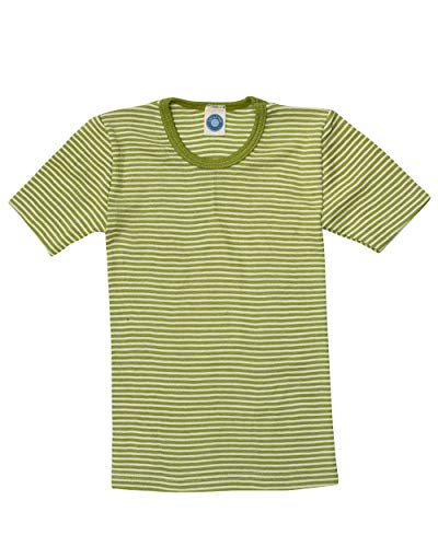 Cosilana, Kinder Unterhemd/T-Shirt, 70% Wolle und 30% Seide (140, Geringelt Grün/Natur) von Cosilana