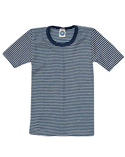 Cosilana, Kinder Unterhemd/T-Shirt, 70% Wolle und 30% Seide (140, Geringelt Marine/Natur) von Cosilana