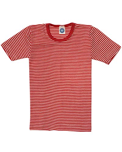 Cosilana, Kinder Unterhemd/T-Shirt, 70% Wolle und 30% Seide (152, Geringelt Rot/Natur) von Cosilana