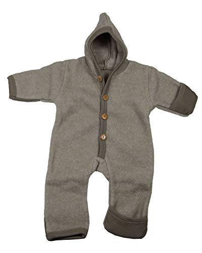 Cosilana Baby Fleece-Overall mit Kapuze, Kratzschutz kbT Wolle Bio Baumwolle (50-56, Latte-Macciatio Melange) von Cosilana