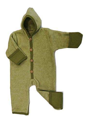 Cosilana Baby Fleece-Overall mit Kapuze, Kratzschutz kbT Wolle Bio Baumwolle (74-80, Lindgrün-Melange) von Cosilana