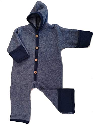 Cosilana Baby Fleece-Overall mit Kapuze, Kratzschutz kbT Wolle Bio Baumwolle (74-80, Marine-Melange) von Cosilana