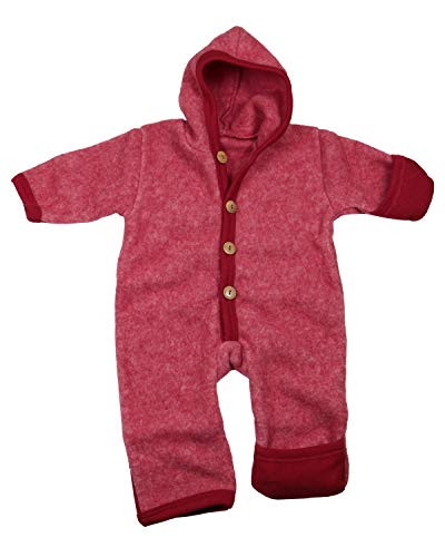 Cosilana Baby Fleece-Overall mit Kapuze, Kratzschutz kbT Wolle Bio Baumwolle (74-80, Rot-Melange) von Cosilana