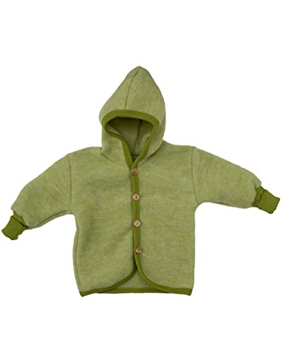 Cosilana Baby Jäckchen mit Kapuze aus weichem Wollfleece, 60% Schurwolle kbT, 40% Baumwolle kbA (50/56, Lindengrün-melange) von Cosilana