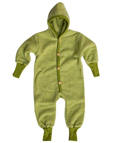 Cosilana Baby Kinder Fleece Overall mit Bündchen am Armen und Füßen, 60% Wolle (kbT), 40% Baumwolle (KBA) (74/80, Lindgrün Melange) von Cosilana