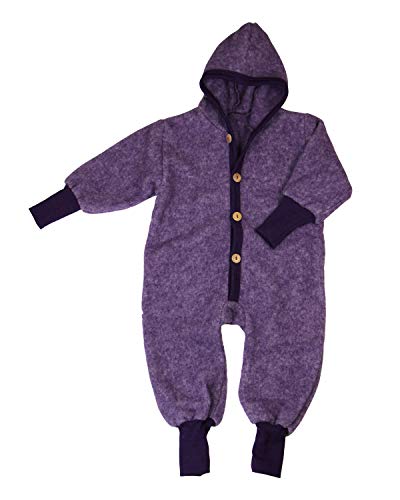 Cosilana Baby Kinder Fleece Overall mit Bündchen am Armen und Füßen, 60% Wolle (kbT), 40% Baumwolle (KBA) (74-80, Lila-Melange) von Cosilana