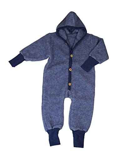 Cosilana Baby Kinder Fleece Overall mit Bündchen am Armen und Füßen, 60% Wolle (kbT), 40% Baumwolle (KBA) (74-80, Marine-Melange) von Cosilana