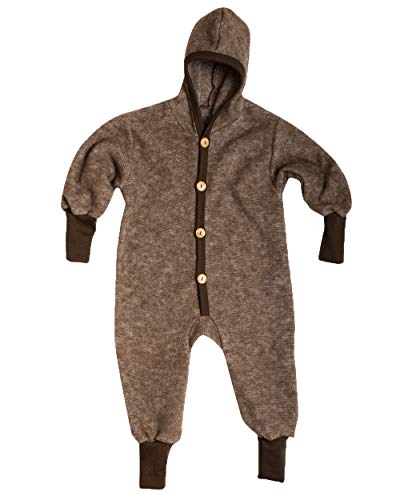 Cosilana Baby Kinder Fleece Overall mit Bündchen am Armen und Füßen, 60% Wolle (kbT), 40% Baumwolle (KBA) (86/92, Braun Melange) von Cosilana