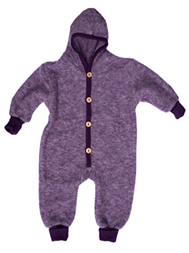 Cosilana Baby Kinder Fleece Overall mit Bündchen am Armen und Füßen, 60% Wolle (kbT), 40% Baumwolle (KBA) (86/92, Lila Melange) von Cosilana