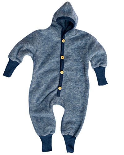 Cosilana Baby Kinder Fleece Overall mit Bündchen am Armen und Füßen, 60% Wolle (kbT), 40% Baumwolle (KBA) (86/92, Marine Melange) von Cosilana