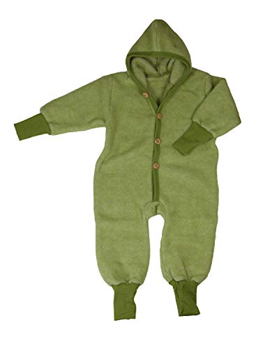 Cosilana Baby Kinder Fleece Overall mit Bündchen am Armen und Füßen, 60% Wolle (kbT), 40% Baumwolle (KBA) (86-92, Lindgrün-Melange) von Cosilana