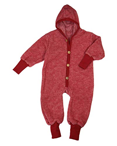 Cosilana Baby Kinder Fleece Overall mit Bündchen am Armen und Füßen, 60% Wolle (kbT), 40% Baumwolle (KBA) (86-92, Rot-Melange) von Cosilana