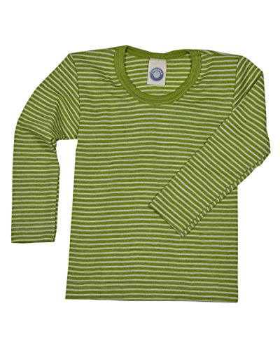 Cosilana Kinder Unterhemd Langarm aus Wolle und Seide (152, Grün Geringelt) von Cosilana