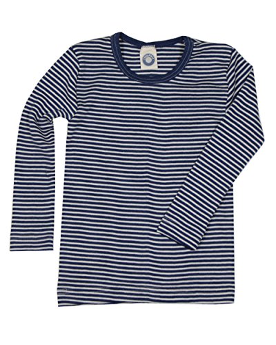 Cosilana Kinder Unterhemd Langarm aus Wolle und seide (128, Marine Natur Geringelt) von Cosilana