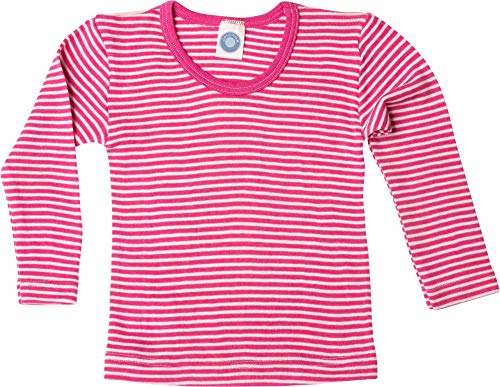 Cosilana Kinderunterhemd - Langarmshirt Wolle/Seide 128 PEP-Pink Geringelt 130 von Cosilana