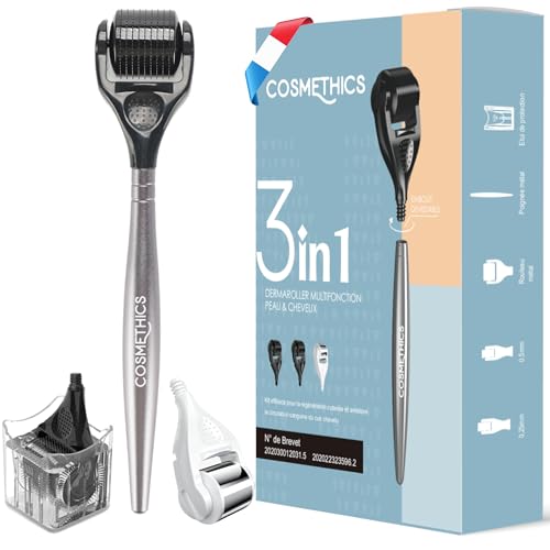 Cosm'Ethics® | New D.rmaroller Haar | D.rmaroller Bart Herren 3 abnehmbare Rollen | Roller Haar Nachwachsen | Derma.Roller Kit Bartwachstum Herren + Schutzclip von Cosm'Ethics