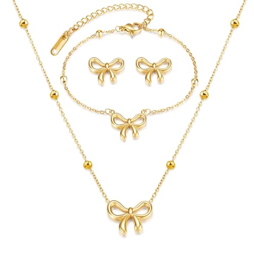Cosmeria 1 Set Schleifen Schmuck Set für Frauen, Trendiges Schleifen Halsband, Ohrringe und Armband, Geschenk für Damen von Cosmeria