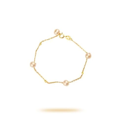 Cosmeria 1 Stück 18K Gold Plated Pearl Bracelet, 17cm + 3cm Extension, Perlenarmband Damen, Elegant Armband Gold, Hochzeit Schmuck Gold for Women von Cosmeria