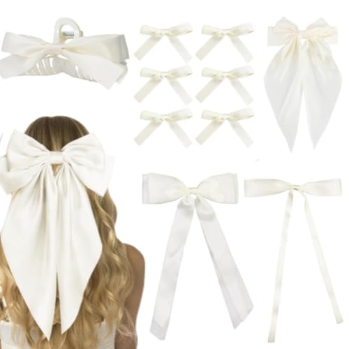 Cosmeria 10PCS Weiße Schleifen Haarklammern Set Mit 5 Verschiedenen Stilen, Große Haarspangen Für Frauen Mädchen Teens, Elegante Haaraccessoires von Cosmeria