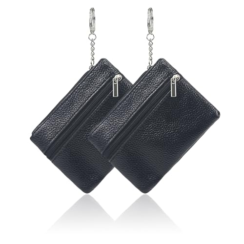 Cosmeria 2 Pcs Schlüsselmäppchen, Schwarze PU Leder Schlüssel Etui für Autoschlüssel, Mini Portemonnaie Damen, Schlüsseltasche mit Reißverschluss von Cosmeria