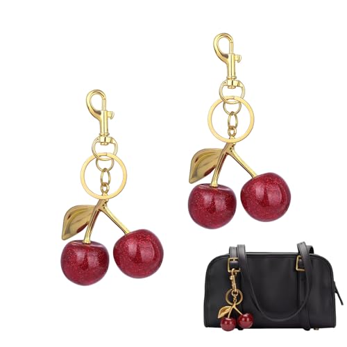 Cosmeria 2 Stück Kirsch-Schlüsselanhänger, Modischer Taschen- oder Schlüssel-Accessoire, Personalisierter Bag Charm, Geschenk für Frauen von Cosmeria