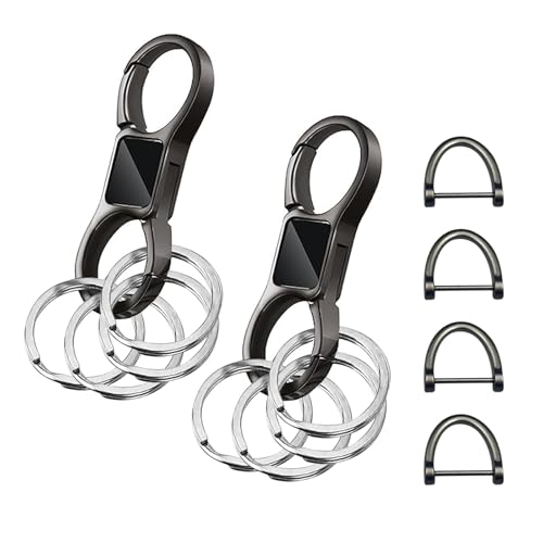 Cosmeria 2er Set Schlüsselanhänger mit Schnellverschlussfeder – 8 Edelstahl Schlüsselringe & 4 D-Ringe, Abnehmbarer Auto Schlüsselbund für Männer & Frauen von Cosmeria