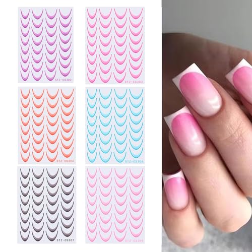 Cosmeria 3D French Tip Nagelsticker Set mit 6 Bögen, Inklusive 396 Aufkleber für Elegantes Nageldesign, Selbstklebend und Ultradünn von Cosmeria