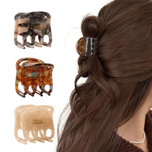 Cosmeria 3er Set Französische Schildpatt Haarklammern für Damen aus Acetat für Dünnes Haar in Grau, Braun und Schwarz, Strand-Essentials von Cosmeria