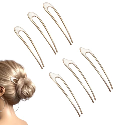 Cosmeria 6 Pcs U-Shaped Hair Pins, French Twist Hair Pin, Elegant U-Form Haarnadeln for Women and Girls, Hair Styling Accessories (3 Crescent White + 3 Wavy White) von Cosmeria