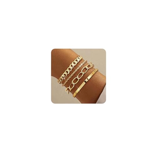 Cosmeria Armband Set Damen Gold, 4-Teiliges Chunky Armbänder Set, Goldschmuck Damen, Nicht Anlaufend & Wasserfest, Mit Exquisiter Geschenkbox von Cosmeria