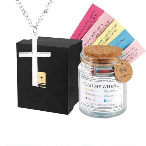 Cosmeria Glas Mit Bibelversen Emotionen Und Gefühle Mit 108 Bibelversen Und Silberkreuz Halskette Christliche Geschenke Für Frauen Und Männer von Cosmeria