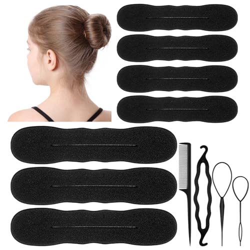 Cosmeria Haar Dutt Maker Set 11-teilig Weicher Schwamm Inkl. 3 Große 4 Kleine Duttkissen 3 Stück Twist Werkzeug und Flexible Bun Donut für Frauen und Mädchen von Cosmeria