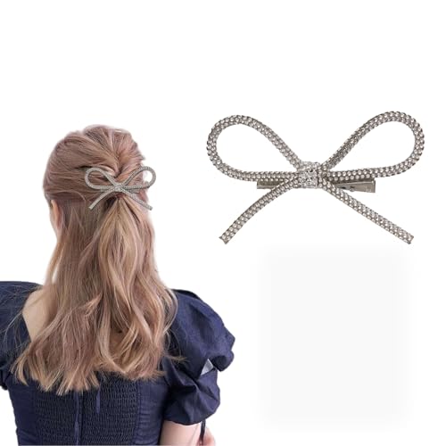 Cosmeria Haarschleife Damen Mit Rhinstones, Glitzernde Silber Schleife, Klassische Volumen Spange Für Festliche Anlässe Und Alltag, Elegante Geschenkidee von Cosmeria