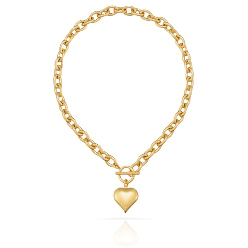 Cosmeria Herz Halskette Damen 14K Gold Und Silber, Schmuck Kette Damen Mit Dickem Kettenglied, Nickelfrei Und Hypoallergen von Cosmeria