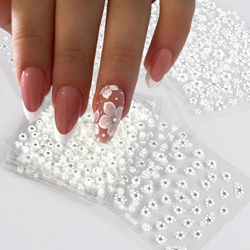 Cosmeria Nagelsticker, 30 Blumen Nagelaufkleber mit Strasssteinen, Selbstklebende 3D Nageldesigns, DIY Nagelkunst für Frauen und Mädchen von Cosmeria