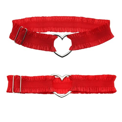 Cosmeria Rote Spitze Strumpfband Für Hochzeit Und Partys, Verstellbare Herzform Oberschenkel Garter Belts, Elegantes Zubehör Für Damen von Cosmeria