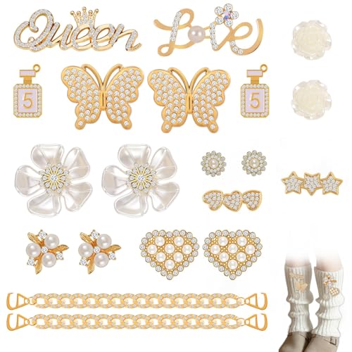 Cosmeria Sockendekoration Set 20 für Damen und Mädchen Niedliche Designs mit Perlen Schmetterling Blumen Herzen Glitzernde Schuhdekorationen für Party & Alltag von Cosmeria